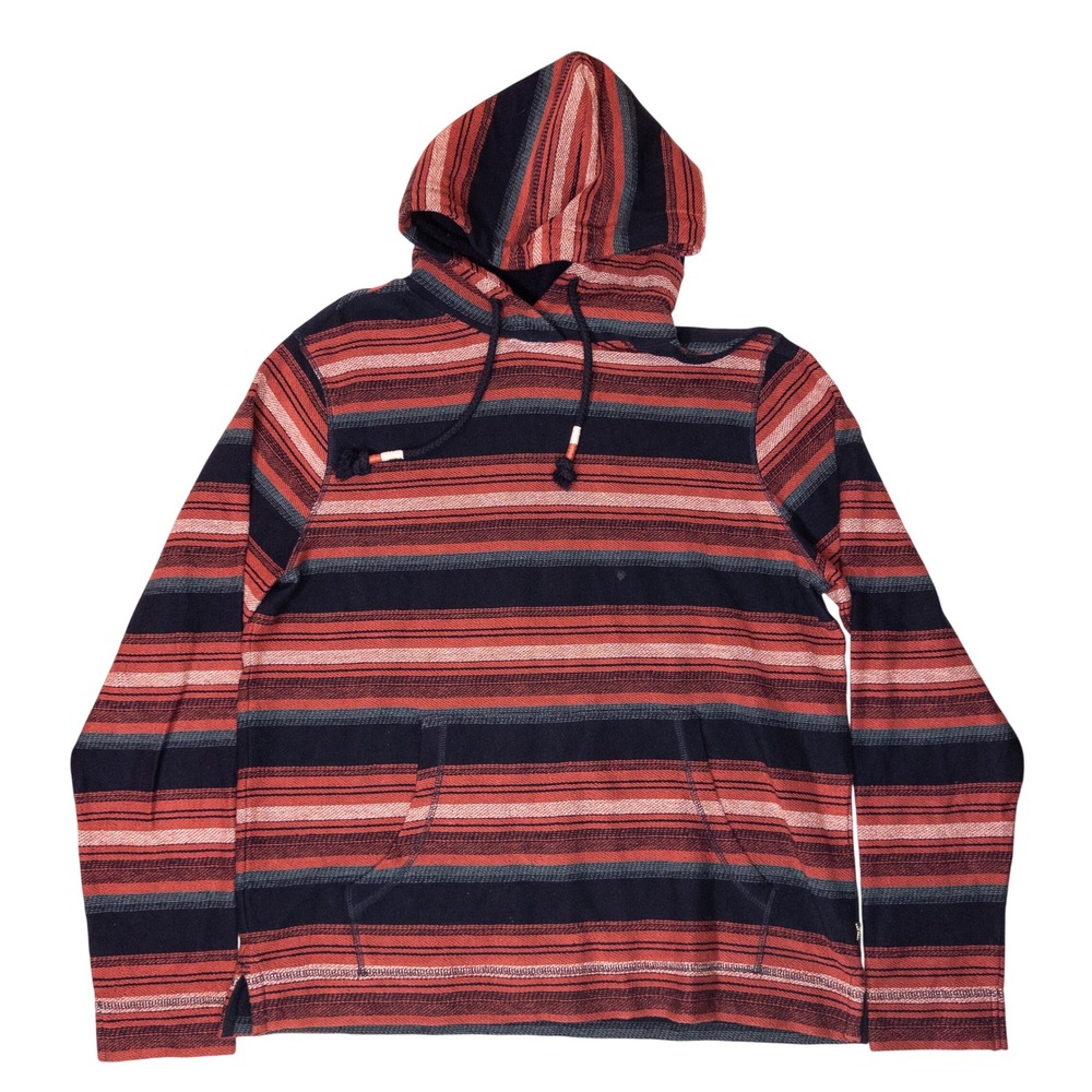 Vans Baja Hoodie Mens Large Red Navy Striped Pullover Sweatshirt GOOD